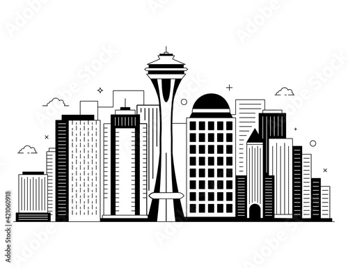 
Seattle illustration in glyph style vector, city landmark 

