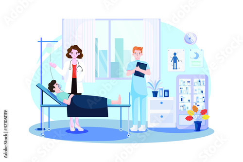 Patient lying in bed during intensive therapy