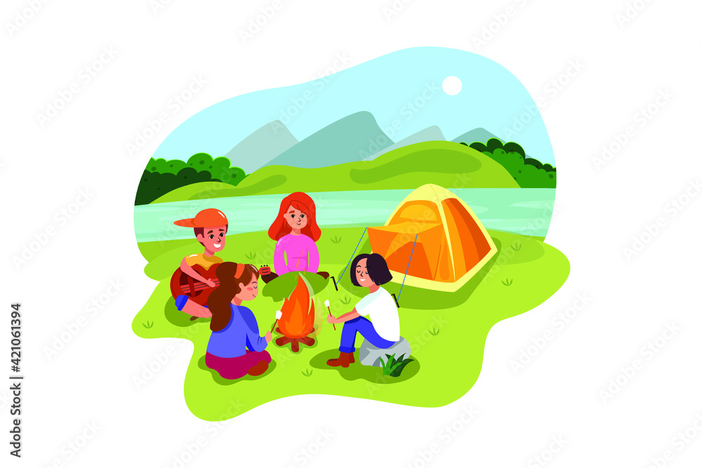 Young hipster friends on road trip on a summers day Young hipster friends on road trip on a summers day