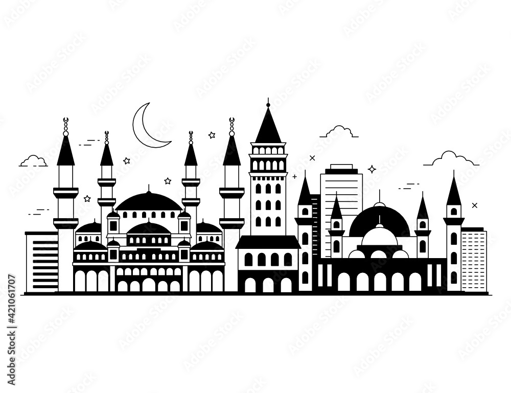 
Famous city of turkey, glyph style illustration of istanbul 

