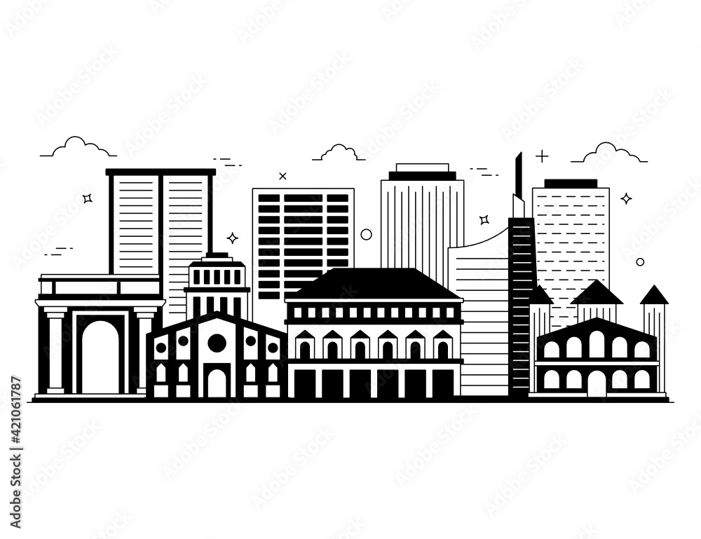 Obraz premium Milan in glyph style illustration, city landmark