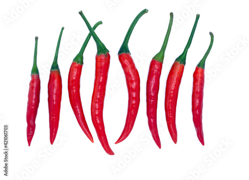 Close-up a lot of red hot chilli pepers, spicy food concept, yummy, Thai styles, ingredian of Thai food, hot and spicy clipping path isolated on white background.