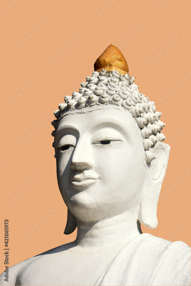 The white Buddha has a golden yellow halo.