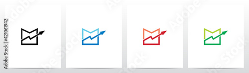 Line Chart On Outline Letter Logo Design M