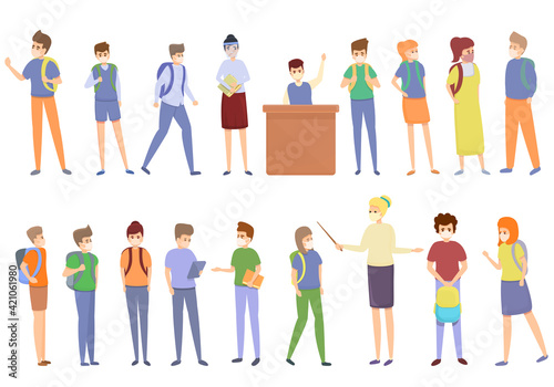 Quarantine in school icons set. Cartoon set of quarantine in school vector icons for web design