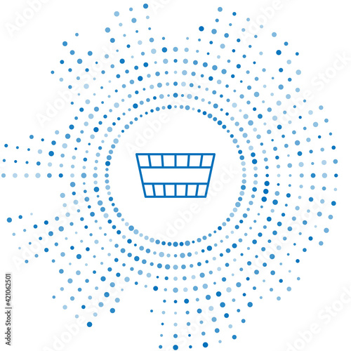 Blue line Sauna bucket icon isolated on white background. Abstract circle random dots. Vector