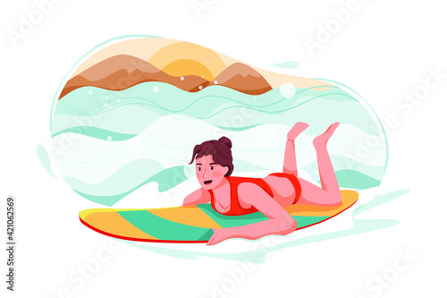 Lady enjoying surfing in sea