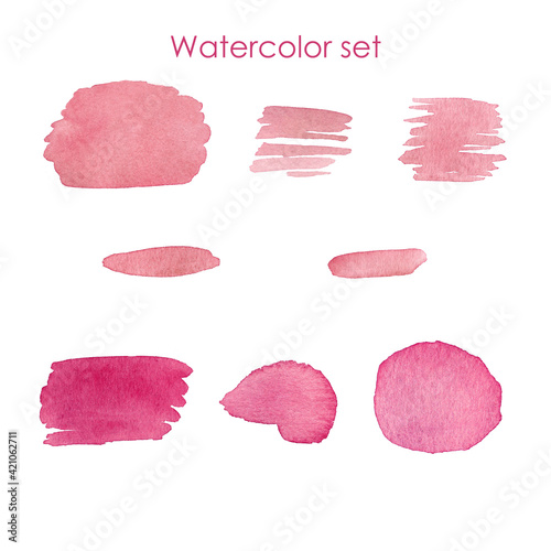 Wedding color pallete. Color spots, blots. Red and pink stain. Sketches of watercolor. 