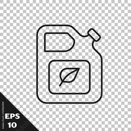 Black line Bio fuel canister icon isolated on transparent background. Eco bio and barrel. Green environment and recycle. Vector
