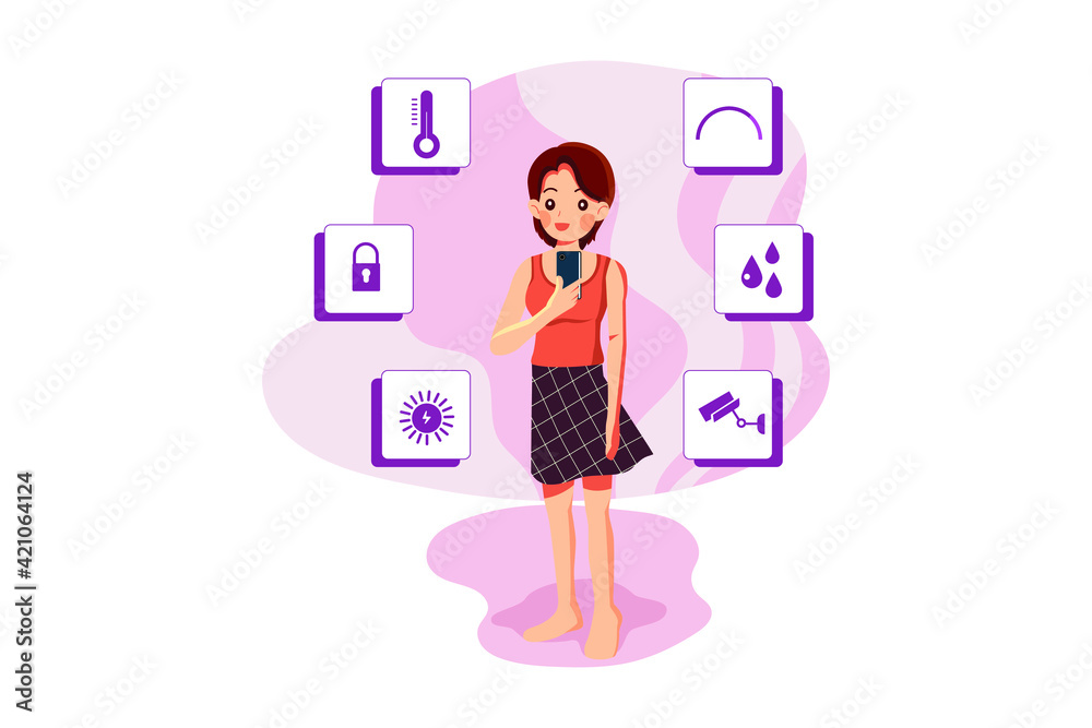 Woman using voice commands to control a smart home devices Woman using voice commands to control a smart home devices