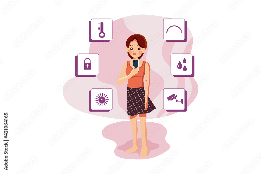 Woman using voice commands to control a smart home devices Woman using voice commands to control a smart home devices