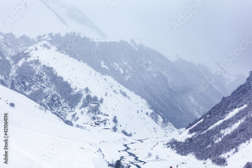 Snowy winter mountains in Georgia. Caucasus Mountains