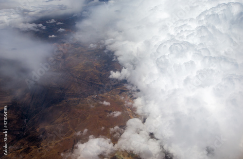 Aerial View - Clouds over Andes Mountains in Cusco, Peru