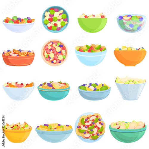 Fruit salad icons set. Cartoon set of fruit salad vector icons for web design