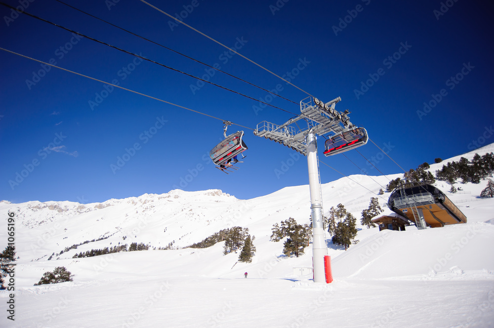 Winter mountains panorama with ski slopes and ski lifts. Winter mountains panorama with ski slopes and ski lifts.