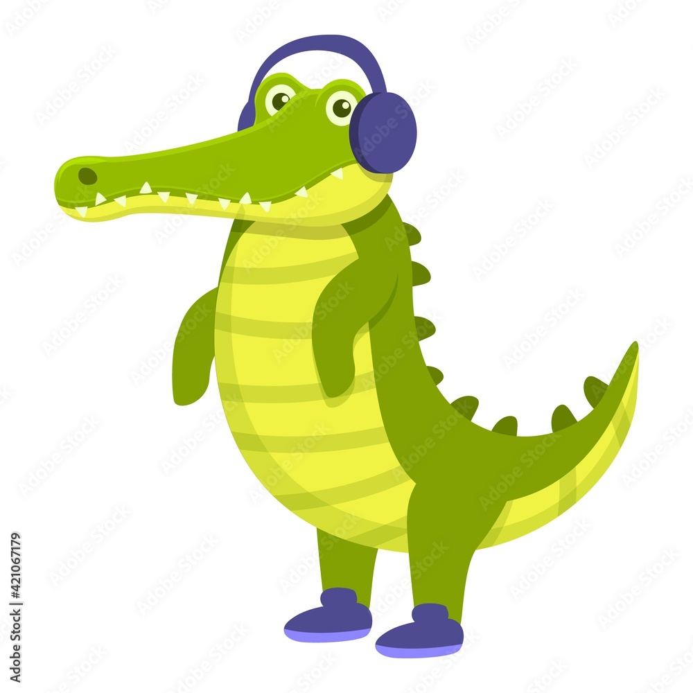 Fototapeta premium Crocodile with headphones icon. Cartoon of Crocodile with headphones vector icon for web design isolated on white background