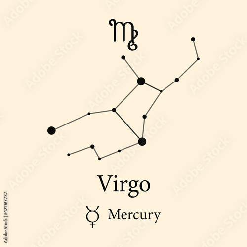 Constellation zodiac sign Virgo, astronomical zodiac symbol Virgo. Star constellation zodiac Virgo. Astrological connected, horoscope sign.