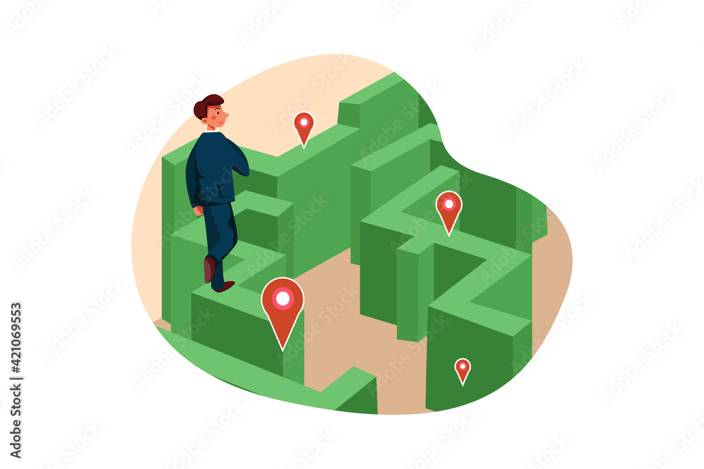 Obraz premium Businessman walking on puzzle maze