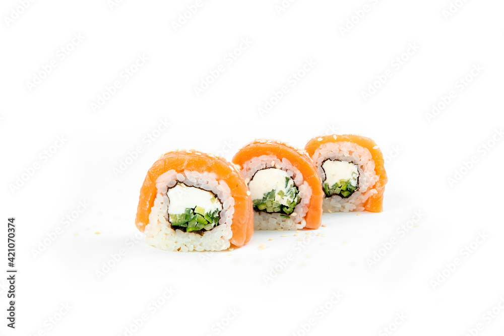 philadelphia maki rolls on white background philadelphia maki rolls on white background