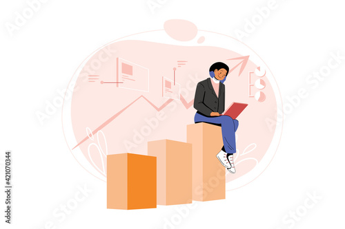 Marketing employee analyzing marketing data Illustration