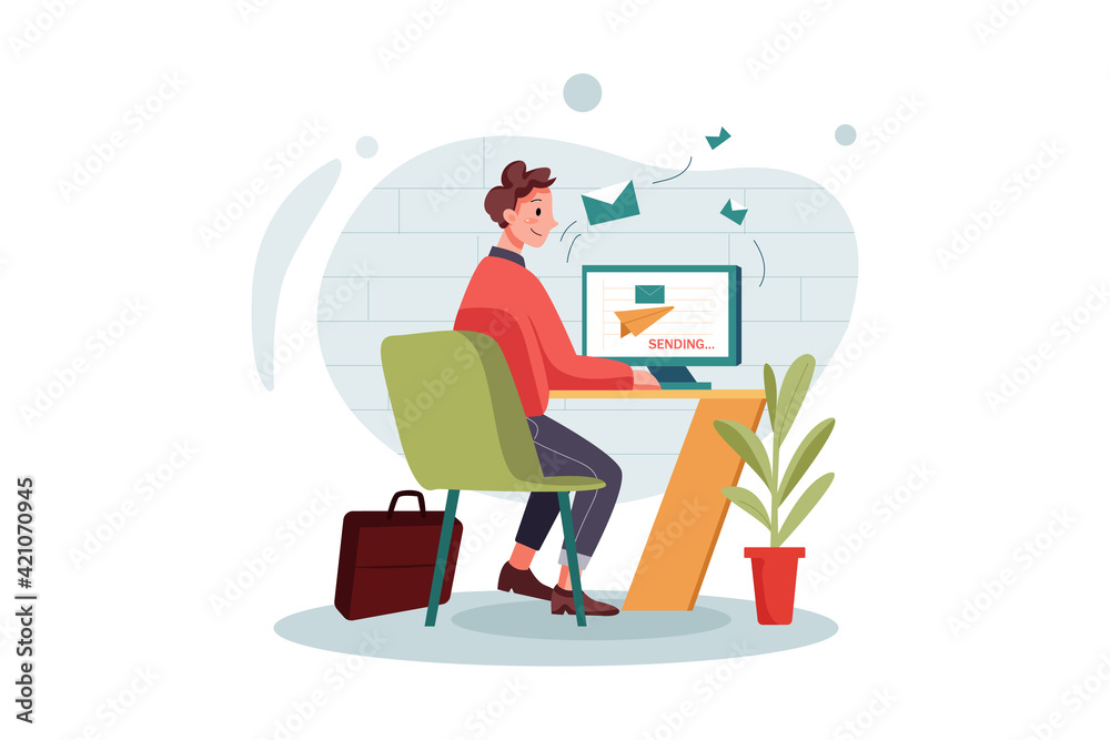 Male employee sending marketing mail Male employee sending marketing mail