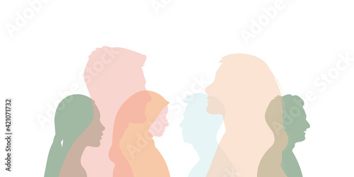 Group of multi-ethnic business co-workers and colleagues. Silhouette of diversity people side. vector illustration.