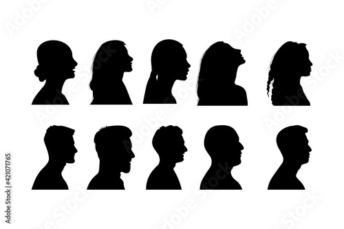 Set of diversity man and woman silhouette vector icon.