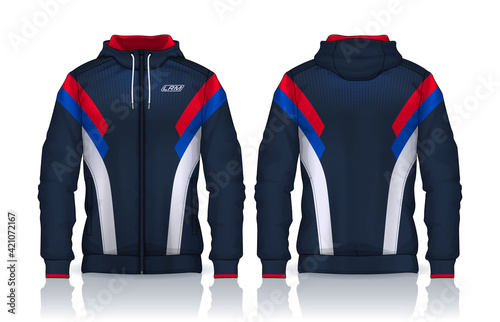 Hoodie shirts template. Jacket Design, Track Sportswear, front and back view.