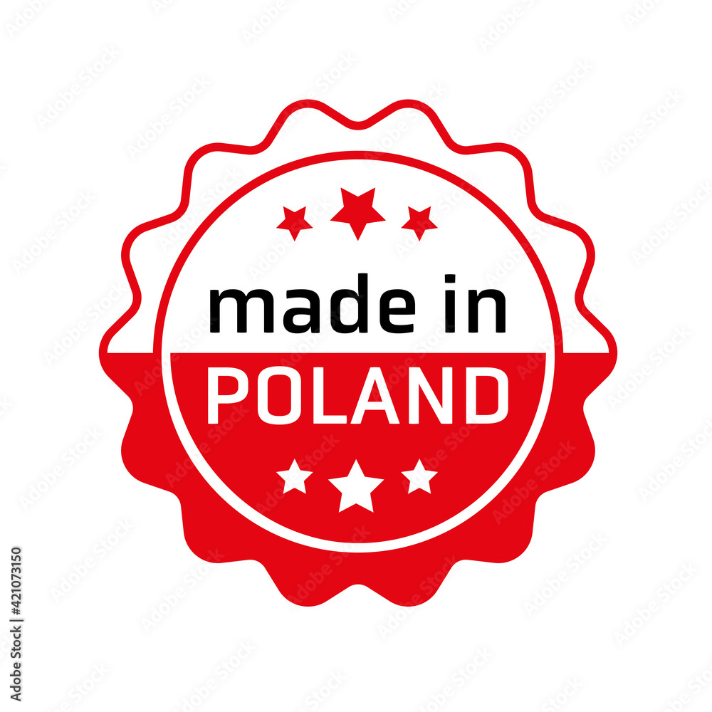 Etykieta znak oznaczenie made in Poland, wyprodukowane w Polsce na opakowania. Wektor projekt. Best quality. - obrazy, fototapety, plakaty 