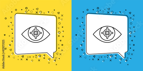 Set line Eye scan icon isolated on yellow and blue background. Scanning eye. Security check symbol. Cyber eye sign. Vector