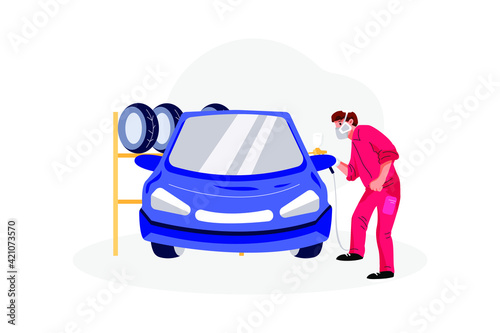 Car Painting Vector Illustration concept. Flat illustration isolated on white background. 
