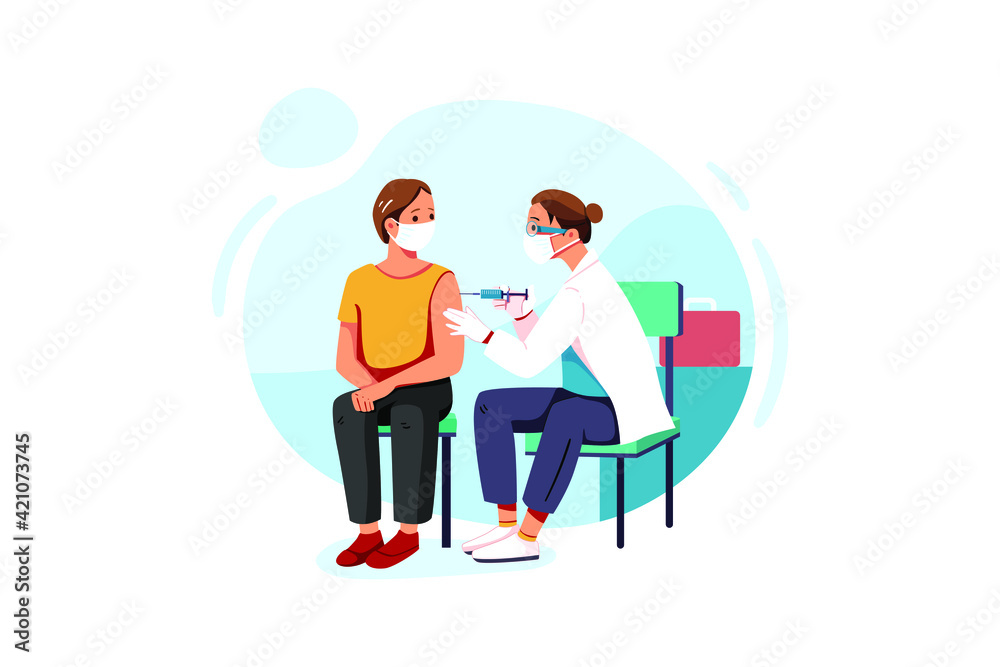 Man with face mask getting vaccinated