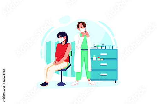Woman with face mask getting vaccinated