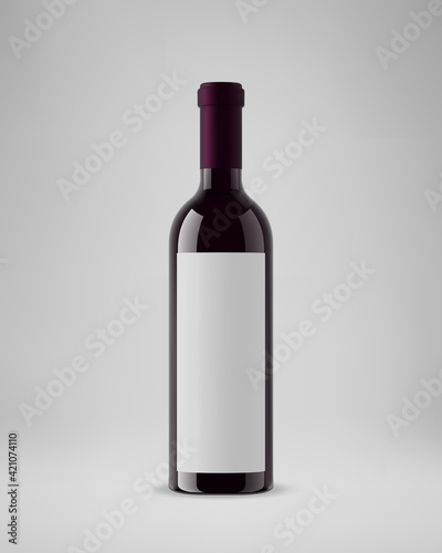 Isolated wine bottle with vertical label. 3D illustration. Vector.