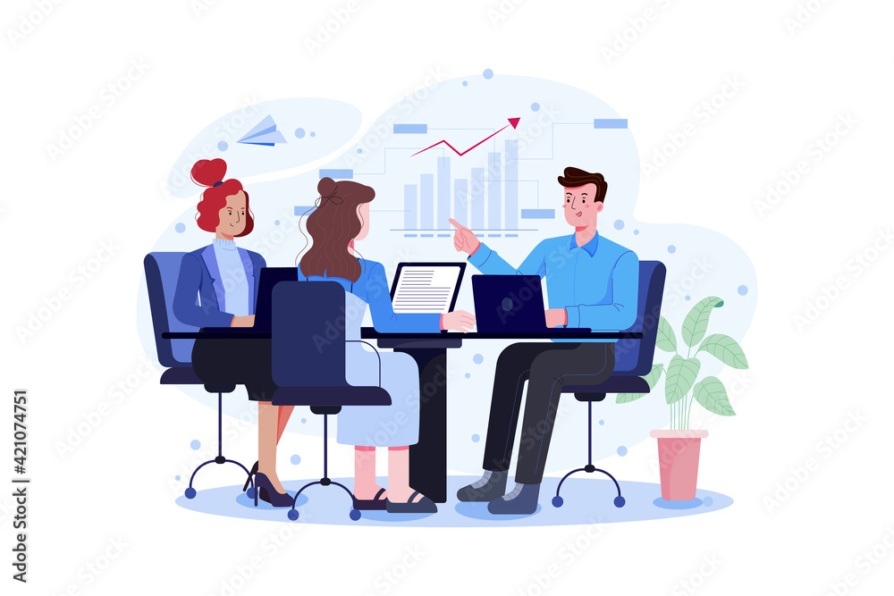 Business team working together at large desk using laptop Business team working together at large desk using laptop