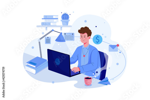 Handsome man working at his laptop