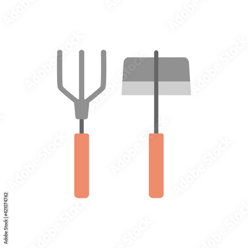 hoe and rake gardening tools isolated on white, vector illustration