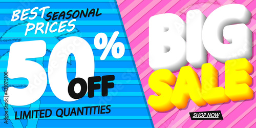 Big Sale 50% off, poster design template, great Summer offer banner, vector illustration