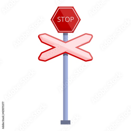 Railroad stop sign icon. Cartoon of Railroad stop sign vector icon for web design isolated on white background