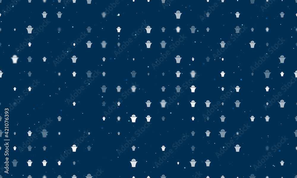 Seamless background pattern of evenly spaced white basketball symbols of different sizes and opacity. Vector illustration on dark blue background with stars Seamless background pattern of evenly spaced white basketball symbols of different sizes and opacity. Vector illustration on dark blue background with stars