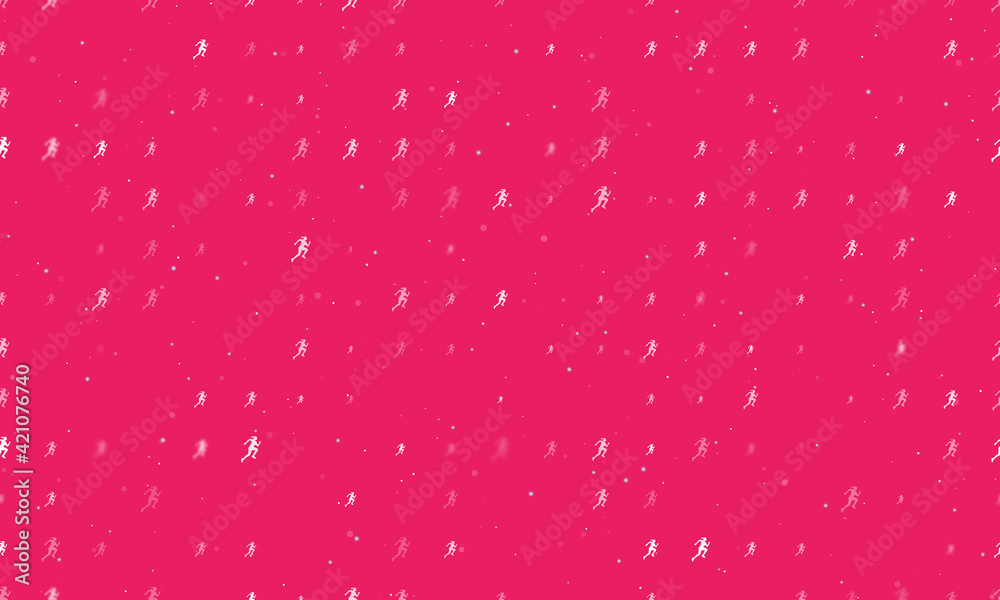 Seamless background pattern of evenly spaced white running woman symbols of different sizes and opacity. Vector illustration on pink background with stars Seamless background pattern of evenly spaced white running woman symbols of different sizes and opacity. Vector illustration on pink background with stars