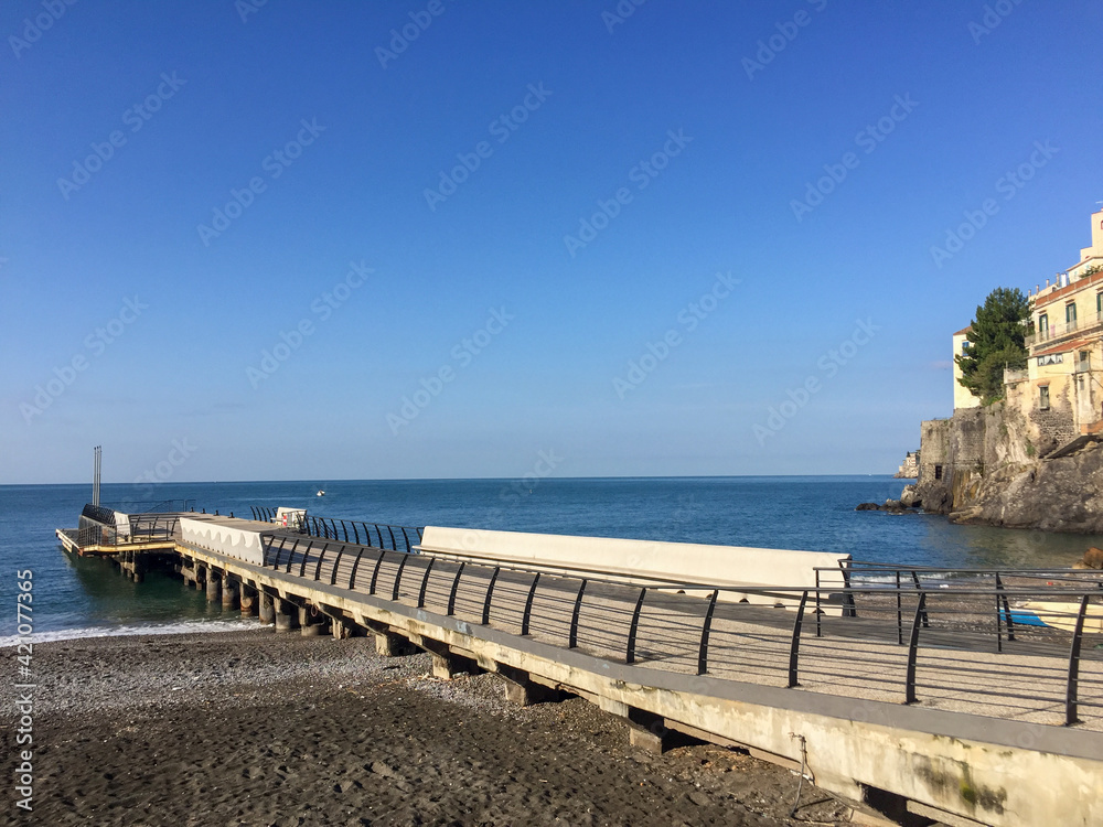 Empty Pier on Beachfront in Minori, Salerno Province, Italy