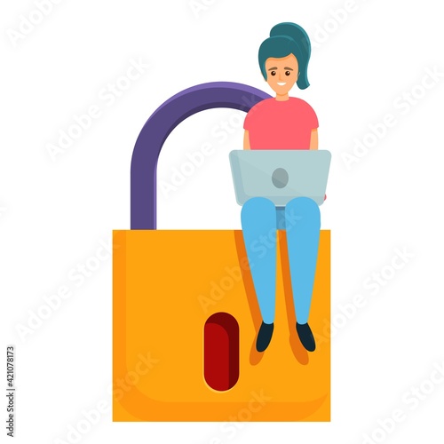Girl laptop privacy icon. Cartoon of Girl laptop privacy vector icon for web design isolated on white background