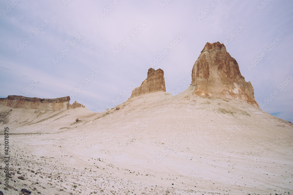 Rocky peaks in empty desert area