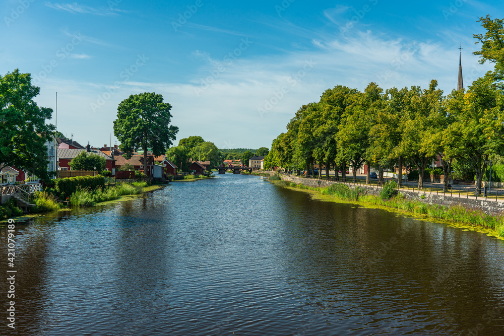 Summer view of the idyllic town of Arboga in Sweden