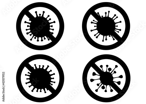 Coronaviruses in the form of prohibition signs in the set.