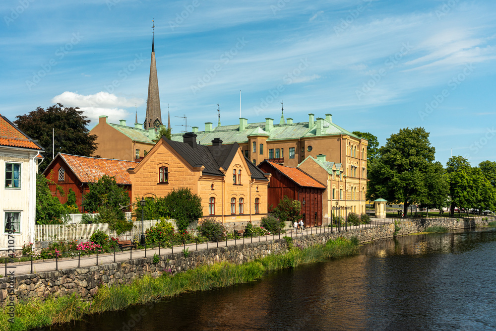 Summer view of the small idyllic town of Arboga in Sweden