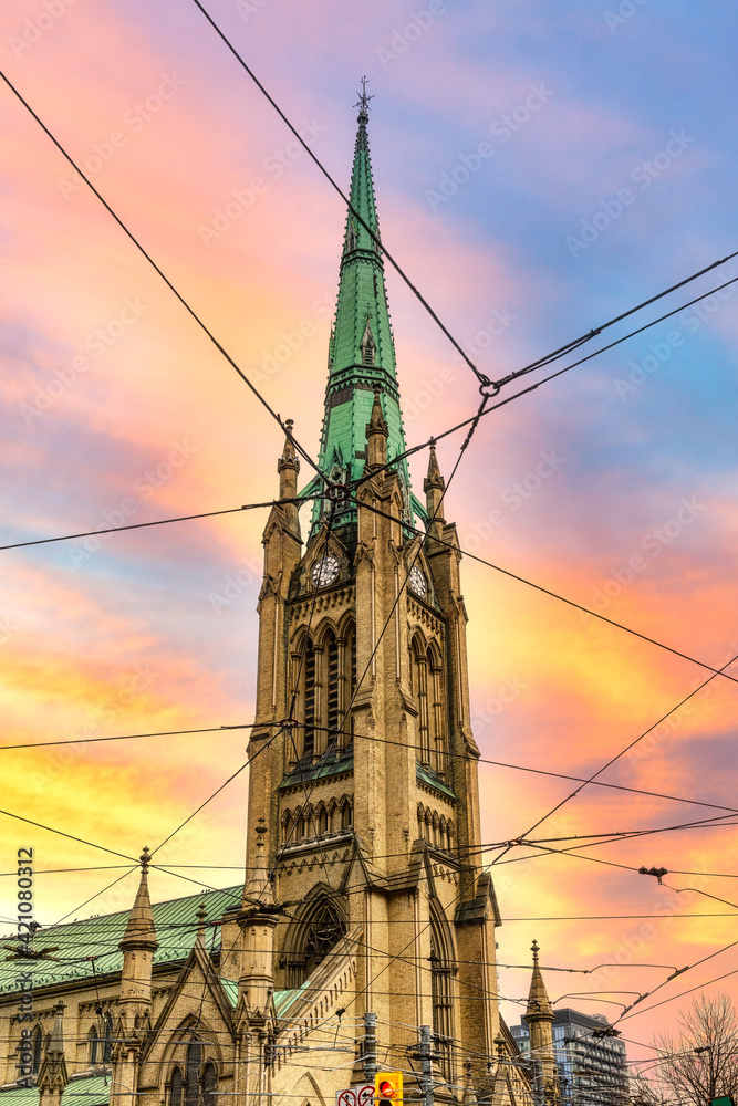 Saint James Cathedral at dusk, Toronto, Canada - obrazy, fototapety, plakaty 