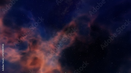 Space background with realistic nebula and shining stars. Colorful cosmos with stardust and milky way. Magic color galaxy. Infinite universe and starry night. 3d render 