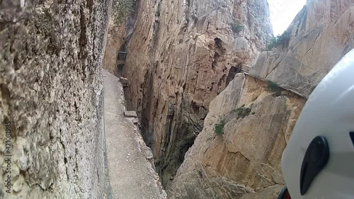 First Person View Hiker on Dangerous Steep Pathway El Caminito Del Rey